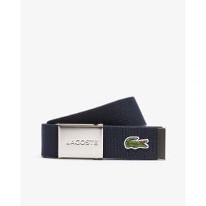 4180583 Lacoste Engraved Buckle Woven Fabric Belt - Marine