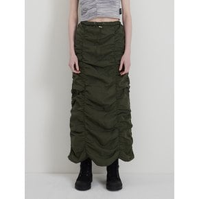 KHAKI SHIRRING PARASUIT LONG-SKIRT