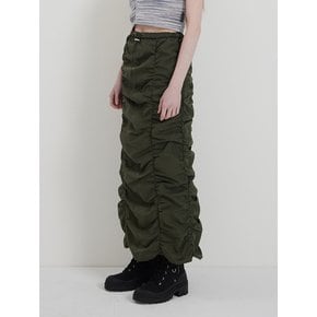 KHAKI SHIRRING PARASUIT LONG-SKIRT