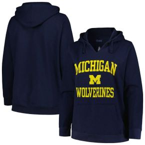 4537745 Champion Womens Navy Michigan Wolverines Plus Size Heart  Soul Notch Neck Pullover