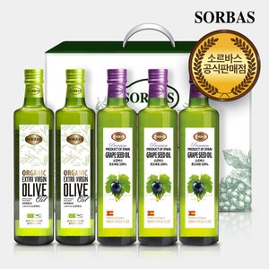 소르바스 유기농올리브유2병 포도씨유3병 오일선물세트