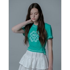 MINI CLOVER STRING CROP TSHIRT_GREEN WHITE