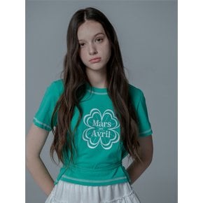 MINI CLOVER STRING CROP TSHIRT_GREEN WHITE