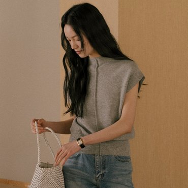 틸아이다이 Simple neckline slim cash knit_Gray