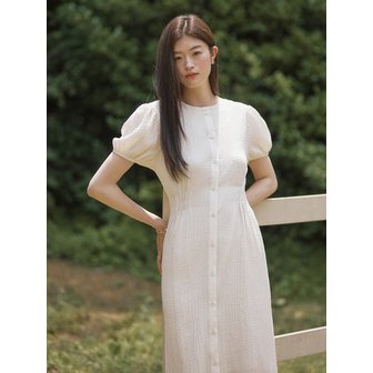 어다울 Seersucker half shirring long dress - ivory