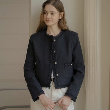 틸아이다이 Tassel lace point tweed jacket_Navy