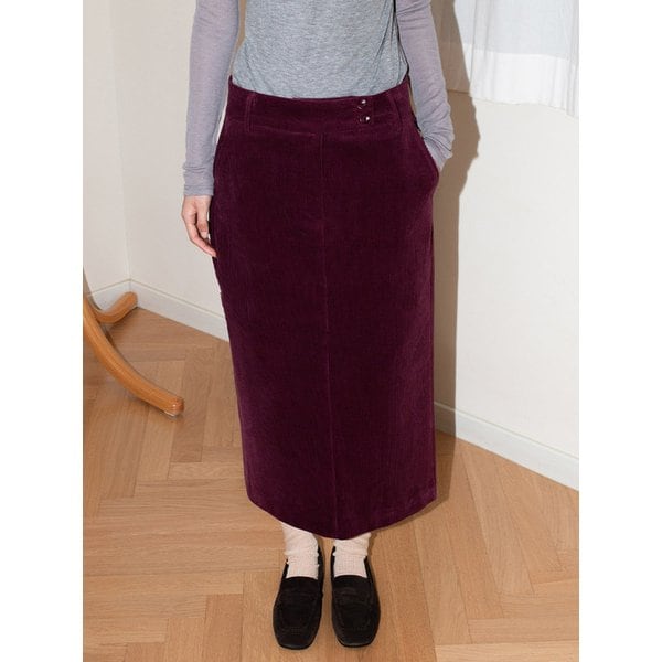 더블 버튼 코듀로이 스커트 - 그레이프