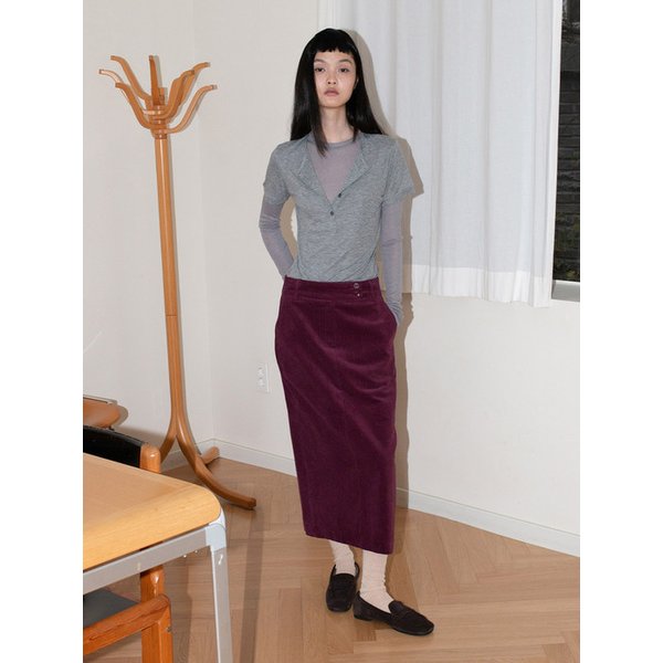 더블 버튼 코듀로이 스커트 - 그레이프