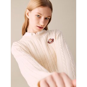 LESSER PANDA FACE LOGO CABLE PULLOVER KNIT IVORY