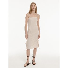 DRAWSTRING MIDI DRESS - CREAM BEIGE