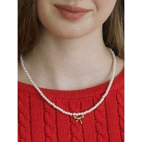 Ribbon Pearl Necklace - Gold