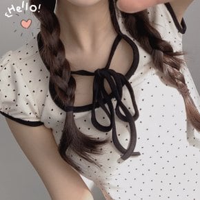 스트링 러브빔 하트 퍼프 배색 반팔티셔츠
