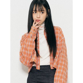 Crop Detachable Crease Check Shirt S167 Persimmon Orange