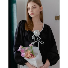 ROSE CORSAGE RIBBON BLOUSE_BLACK