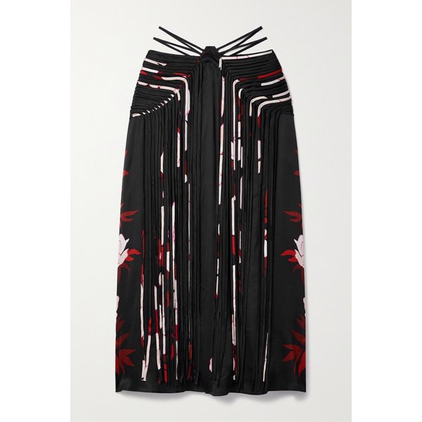 팜리오 플로럴 프린트 프린지 새틴 미디 스커트 1647597326787849