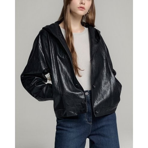 DKNY 후드 에코레더 재킷 (DW2E7LLJ818L)