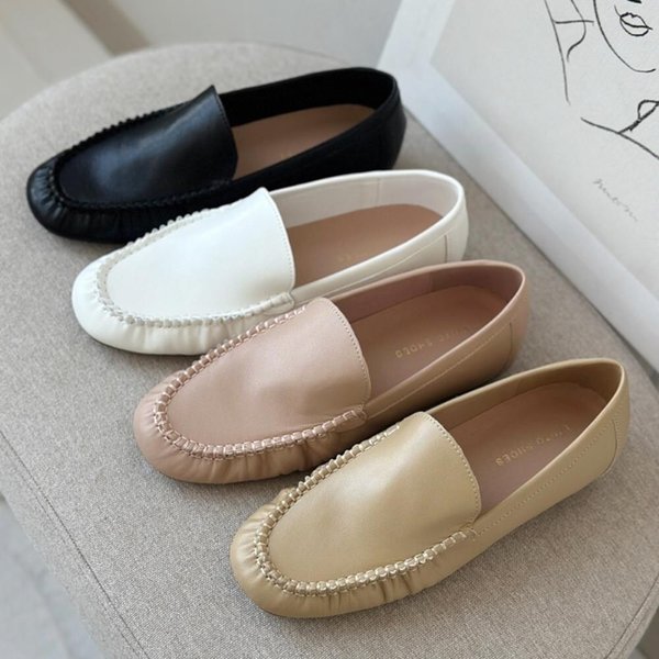 [옷자락] 여성 데일리 가죽 무지컬러 낮은굽 단화 슬립온