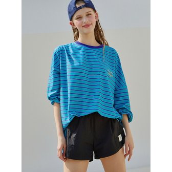 비키니밴더 스트라이프 레터링 루즈핏 래쉬가드 - Blue