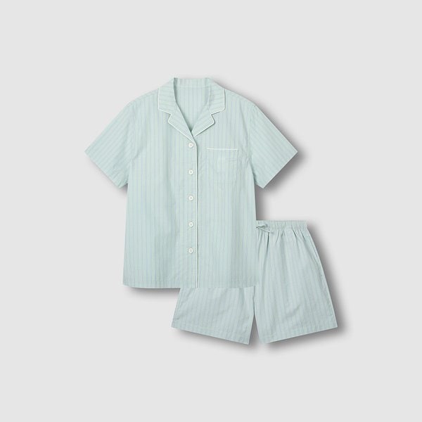 여 코튼 스트라이프 3부 파자마 세트 J216201004046