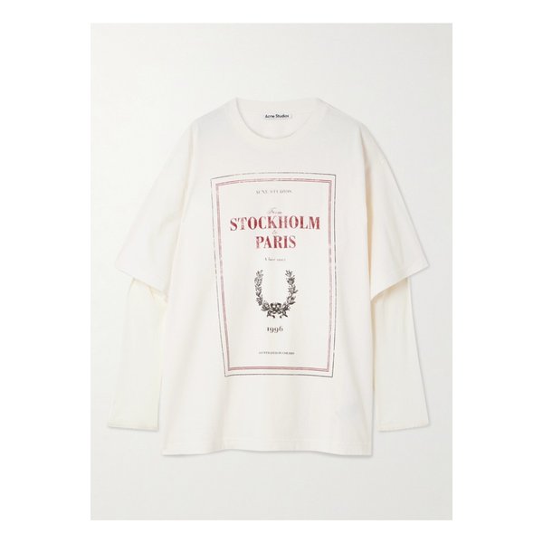 레이어드 메시 트리밍 코튼 저지 티셔츠 오프 화이트 46376663162871100