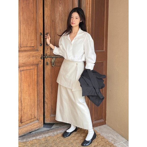 [리퍼브] 레이어드 랩 미디 스커트 IVORY