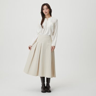 플라스틱아일랜드 [BEIGE]턱 플레어 스커트 (PR7WS164)