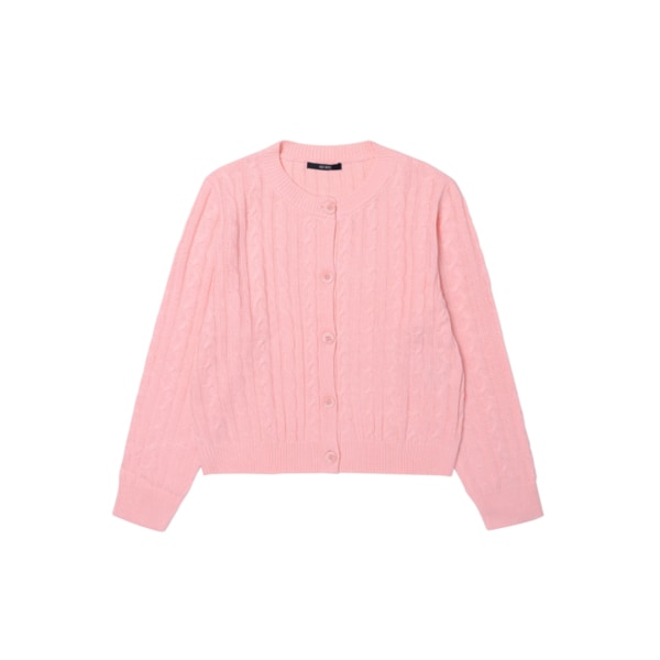 여성 케이블 라운드넥 가디건 (라이트핑크)
