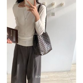 드로스트링 기하학무늬 세미 복조리 페이크레더 버킷백 직장인가방 학생가방