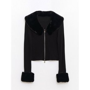 Eco Fur Rip Zip-up Cardigan Black