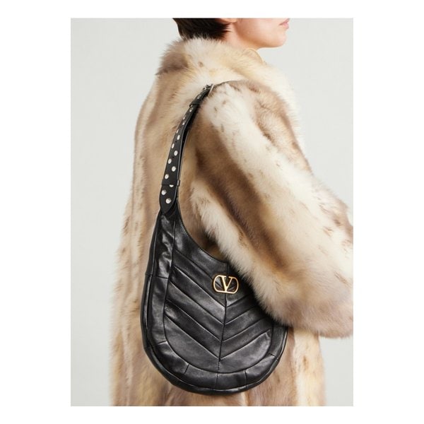 스몰 스터드 패널 가죽 숄더 백 블랙 46376663162910211