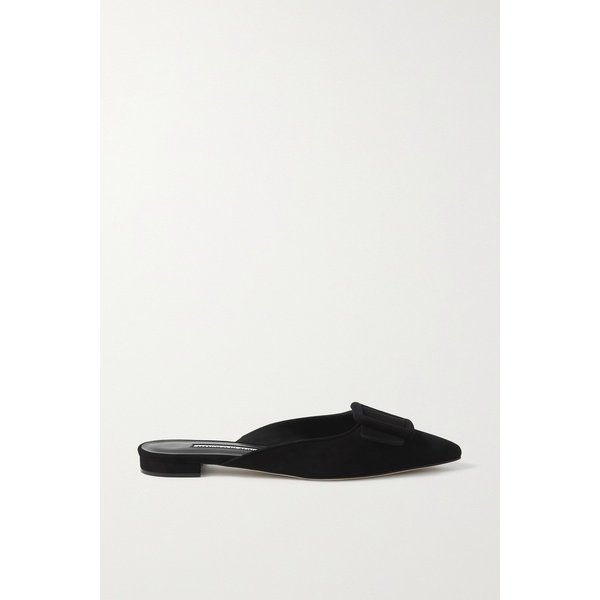 Maysale Buckled Suede Point-toe Flats 블랙