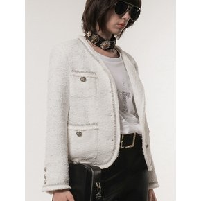 Chain Embellished-Tweed Jacket[White(WOMAN)]_UTO-FB53