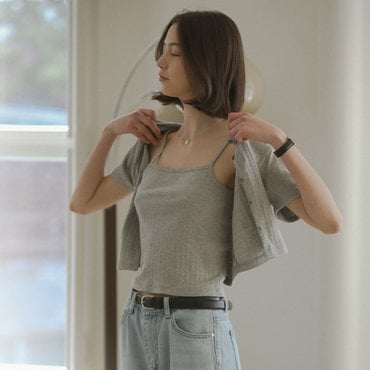 틸아이다이 Sleeveless set half sleeve eyelet cardigan_Melange
