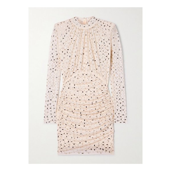 장식 개더 메시 터틀넥 미니 드레스 크림 1647597338833577