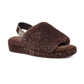 4685659 UGG Womens Fluff Yeah Metallic Sparkle Sandal In Burnt Cedar 78995725