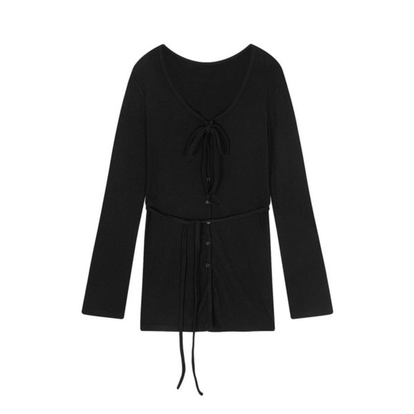 STRAP LONG SLEEVE CARDIGAN-BLACK