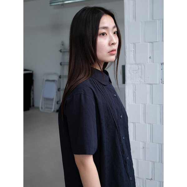 jacquard pintuck shirt (navy)