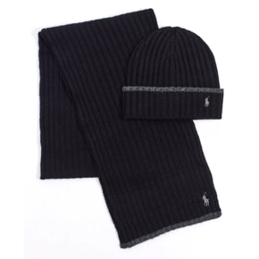 [해외] 폴로 랄프로렌 클래식 RIBBED HAT&SCARF 세트 블랙