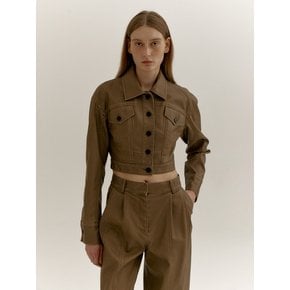 FAUX LEATHER PIGMENT CROPPED JACKET (KHAKI BROWN)