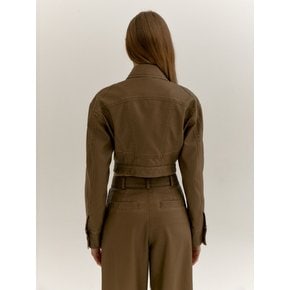 FAUX LEATHER PIGMENT CROPPED JACKET (KHAKI BROWN)