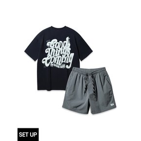 [SET] 앨빈클로 굿 띵스 커밍 오버핏 반팔티 스트링 포인트 우븐 반바지 셋업