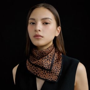 Leopard Square Silk Scarf 50 - Camel