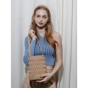 RAFFIA BRAID BUCKET BAG-BEIGE