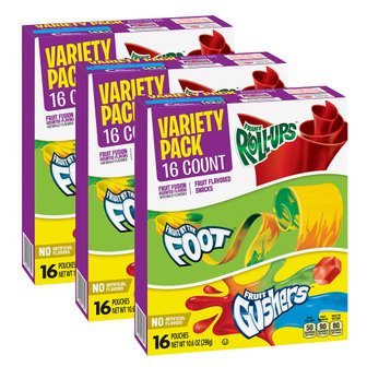 유아이홈 [해외직구] Fruit Roll-ups foot Gushers Variety pack 푸르츠 롤업 풋 거셔스 젤리 289g 3팩