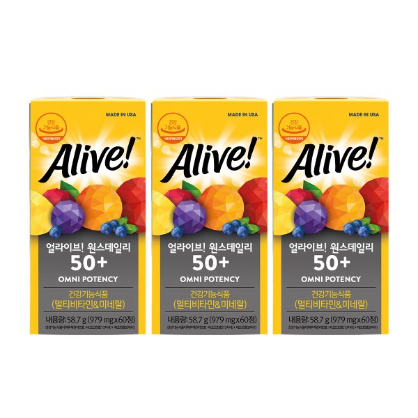 얼라이브 원스데일리 50+ 60정 3병 (총 6개월분) / 비타민B 비타민C 비타민D