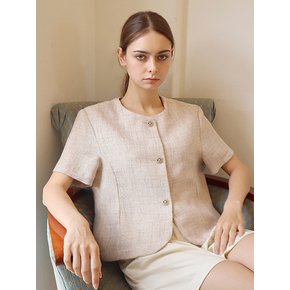 린넨2 라운드넥 반팔 베이지 크롭 자켓 _ Linen Round neck Beige JK