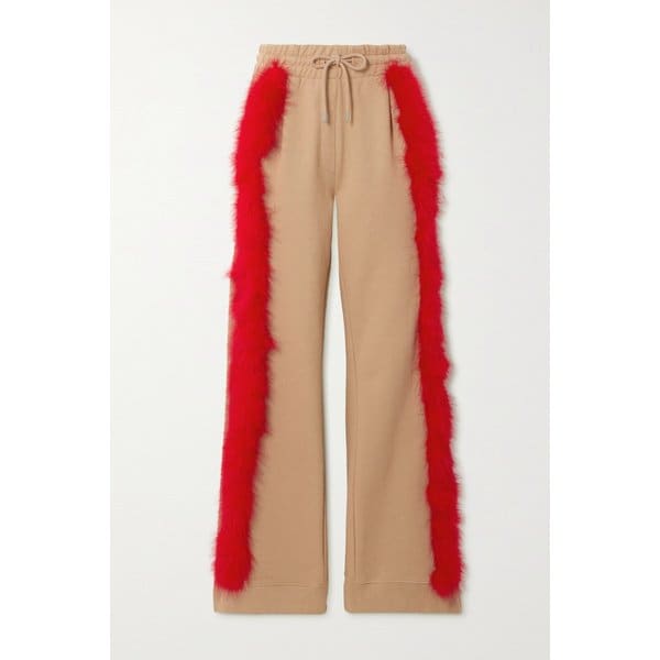 Feather-trimmed Cotton-terry Track Pants 베이지 13452677153240777