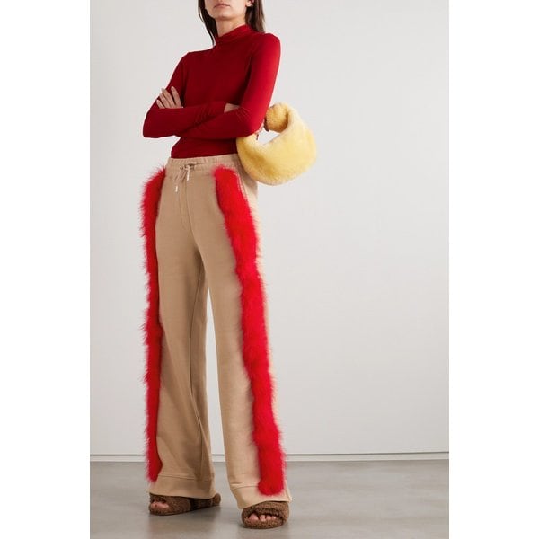 Feather-trimmed Cotton-terry Track Pants 베이지 13452677153240777