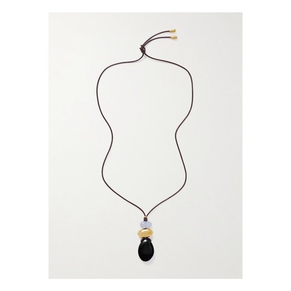 리지 포르투나토 무세오 골드 도금 가죽 오닉스 캘세더니 네크리스 브라운 46376663162907522