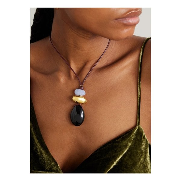 리지 포르투나토 무세오 골드 도금 가죽 오닉스 캘세더니 네크리스 브라운 46376663162907522